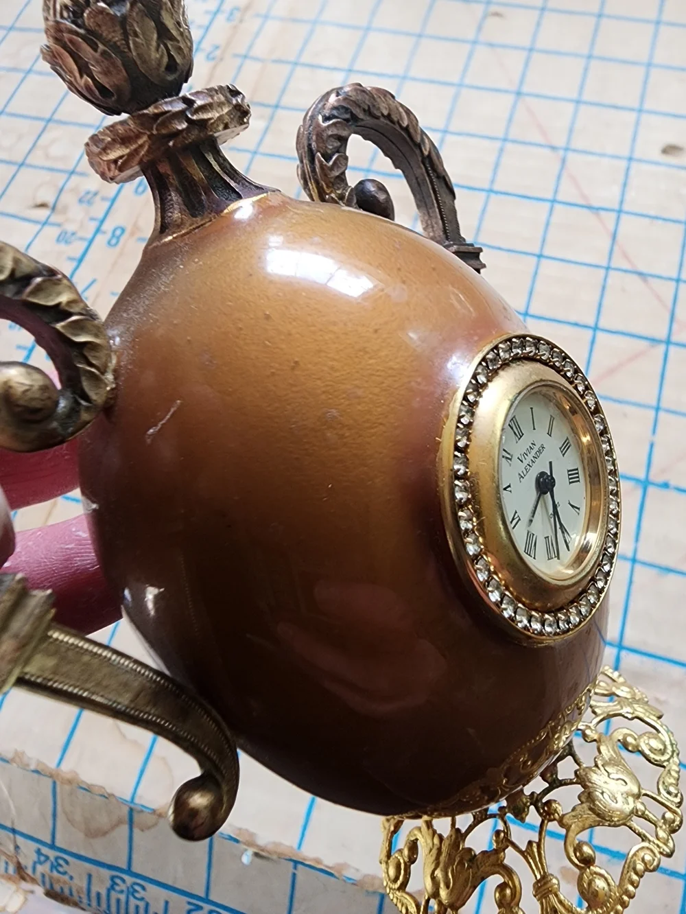 Vivian Alexander Antique Fabrege Egg Clock Brown Gold *needs Battery